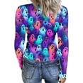 thumbnail image 6 of IYYVV Halloween Shirts for Women 2026 Long Sleeve Crewneck Slim Fitted Basic Tees Funny Ghost Pumpkin Graphic Ribbed Shirt Purple S, 6 of 6