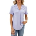 thumbnail image 3 of qolati Women Summer Short Sleeve Blouse Casual V Neck Curved Hem Eyelet T Shirts Dressy Casual Loose Beach Flowy Tunic Tops, 3 of 5