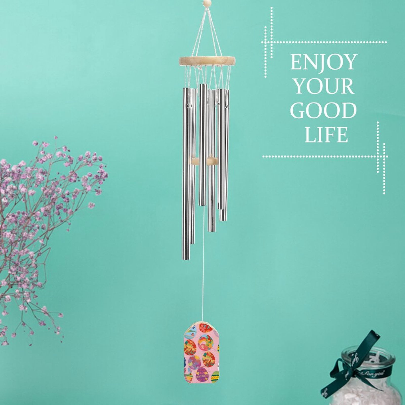 2.2×3.9in Nylon Rope Fixed 6 Aluminum Alloy Metal Tubes Clear Sound Wear Resistance Strong Durable Colorful Easter Eggs with Various Patterns