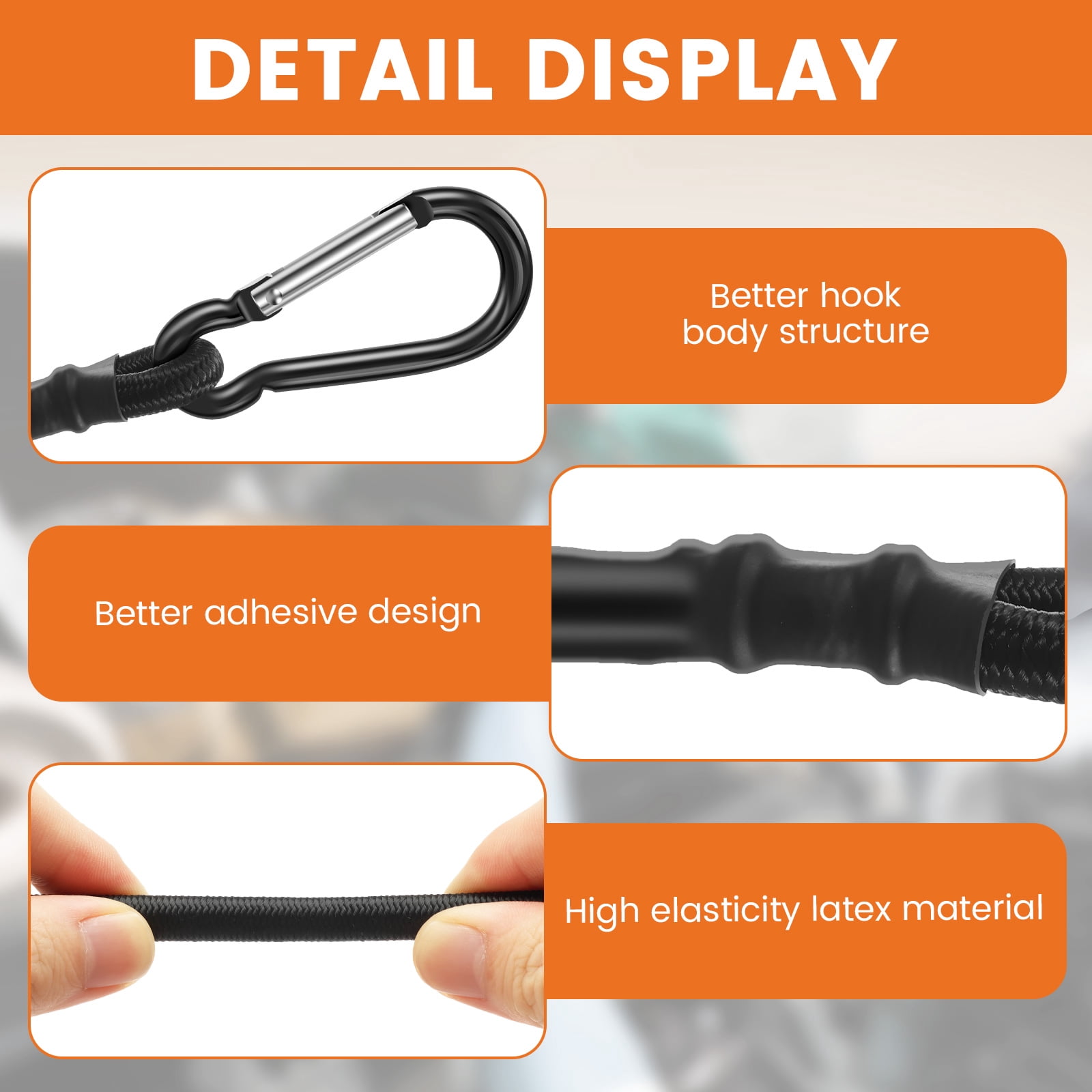20PCS Bungee Cord with Carabiner Hook Heavy Duty Outdoor Black Bungee Strap Strong Elastic Rope for Securing Tarp Luggage Tent Bike 12in/18in/24in/36in/48in