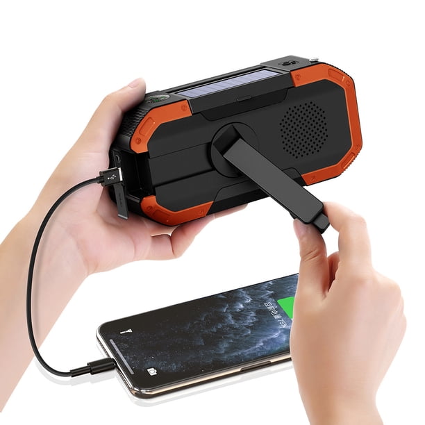 Altavoz portátil multifuncional Radio solar con manivela AM/FM (naranja)