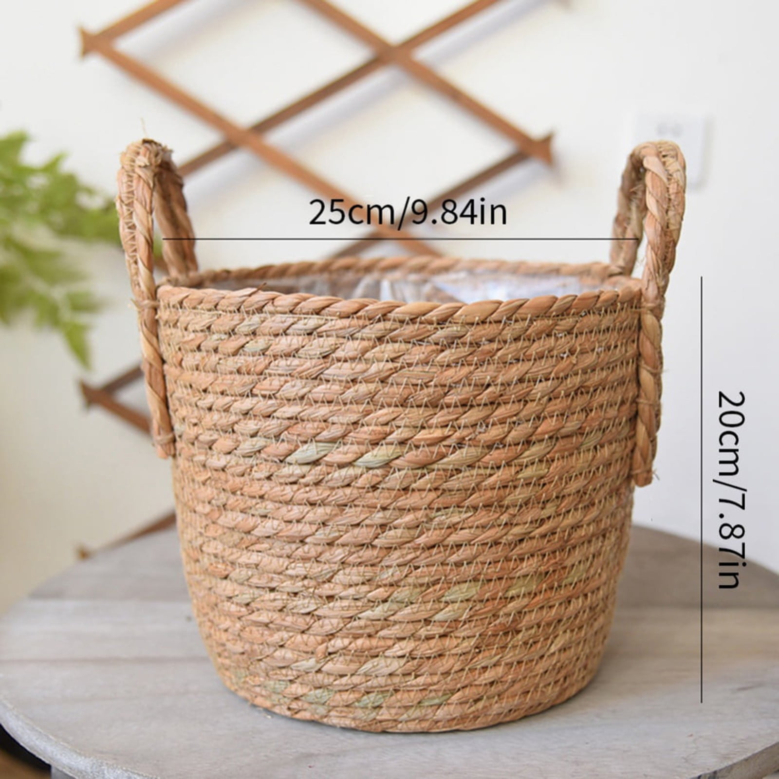 Woven Straw Flower Pot With Plastic Liner, Seagrass Planters Basket, Garden Plant Pot Containers Wicker Rattan Vase Sundries Organizer Storage Bins for Indoor Outdoor Plants Vintage Decor, 9.84x7.87"