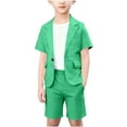 thumbnail image 2 of Conjuntos de solapa de manga corta para niños, chaqueta superior de solapa de manga corta de color sólido, pantalones cortos de cintura elástica, traje de tamaño mediano para niños, conjunto de dos pi, 2 of 6