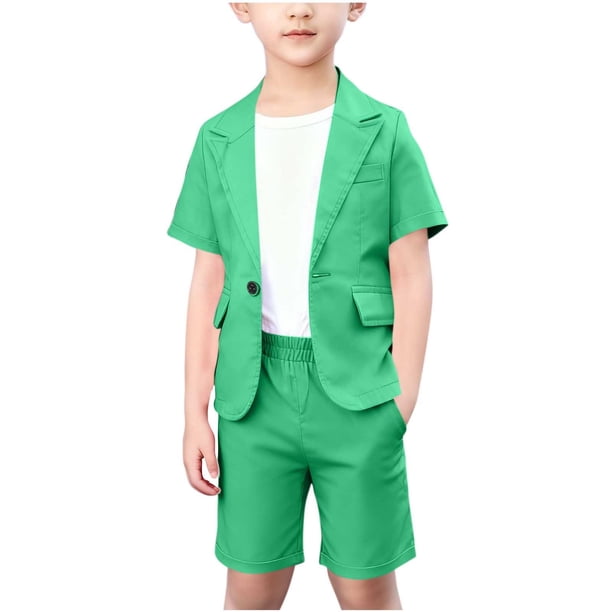 Odeerbi Niños Vestido Formal Traje Manga Corta Muesca Solapa Blazer Chaqueta + Elástico de La Cintura Traje Pantalones Cortos Trajes de Verano Conjunto