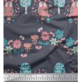 thumbnail image 1 of Soimoi Poly Georgette Fabric Floral,Tree & Owl Kids Print Sewing Fabric Yard 52 Inch Wide, 1 of 3