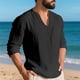 thumbnail image 5 of pstuiky camisa de manga larga para hombre, Top informal holgado de color liso con medio botón, mangas largas y cuello redondo para hombre camisetas de hombre xl, 5 of 6