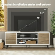 Furmax Mid-Century 2-Door TV Stand for TVs up to 65, White&Walnut