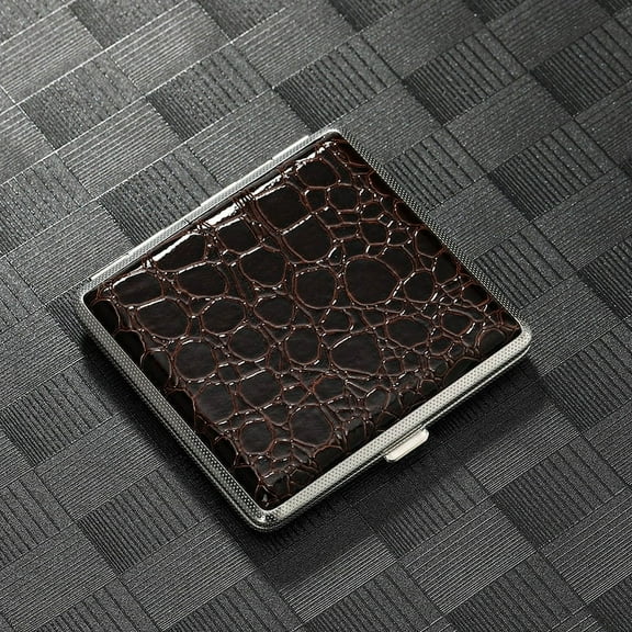 Crocodile patterned leather cigarette box made of imitation leather material, pack of 20 cigarettes (brown)