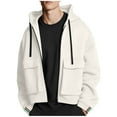 thumbnail image 2 of RYDCOT Men's Winter Jacket Cotton Military Jackets Sweatshirts with 2 Pockes Fleece Lined Thick Work Warm Cargo Coats with Hooded White, 2 of 8