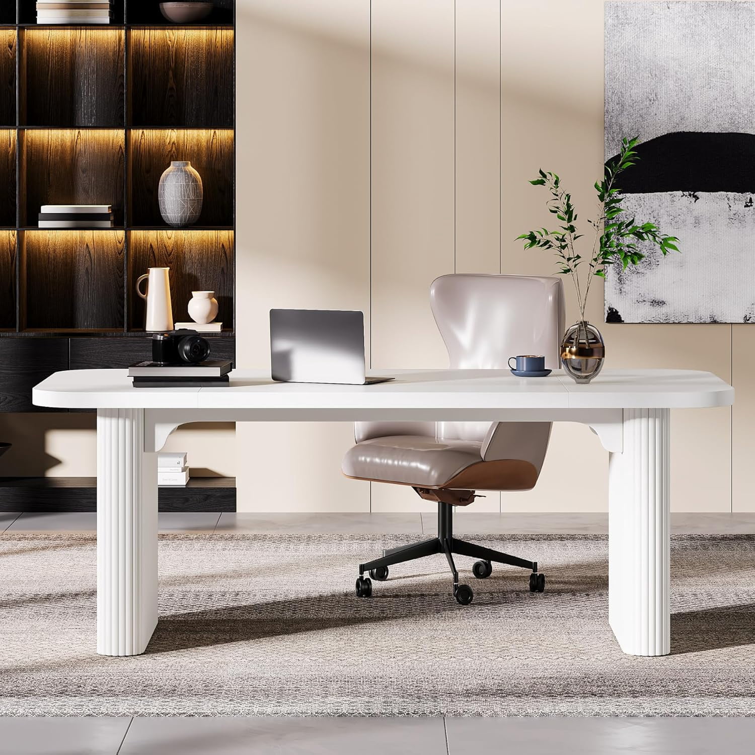 Tribesigns Wood Office Desk, 62-Inch Modern Executive Desk, Large Computer Desk with Double Pedestal, Workstation for Home Office