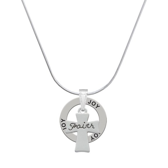 Delight Jewelry Silvertone Faith Flat Cross Joy Ring Charm Necklace, 18"