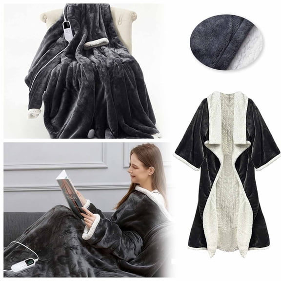 Wearable Heated Blanket Electric Snuggle Throw Blankets,Flannel&Sherpa Heating Blanket with Sleeves Foot Pocket