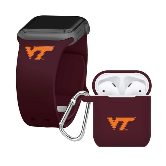 Affinity Bands Virginia Tech Hokies Bracelet Sport en Silicone et Étui Combo Compatible avec Apple Watch et AirPods Gen 1 & 2 (38/40/41mm Bordeaux)