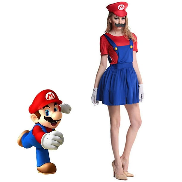 Super Mario Bros Plumber Mario Cosplay Costume Fancy Dress Up Outfit Halloween Party Role Play Performance Suit For Women Adults