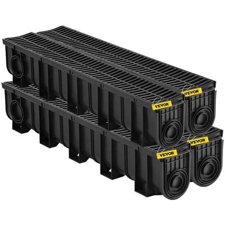 Heavy-Duty Plastic Trench Drain, 4x39 Inch Channel Drain Grate with End Caps, 5.9x7.5-Inch HDPE Drainage Trench for Driveway, Patio, Garage (4 Pack)