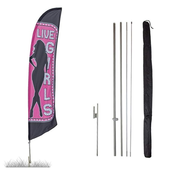 Live Girls Feather Flag Kits - 13.5ft Flag Complete Pole Set with Ground Stake - Great for Businesses, Storefronts, Sales - Printed in The USA