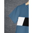 thumbnail image 6 of 7-15Y Kid Boys Clothes Color Block Summer Short Sleeve Casual Tee Elastic Side Splicing Shorts 2Pcs Outfits Navy Blue, 6 of 8