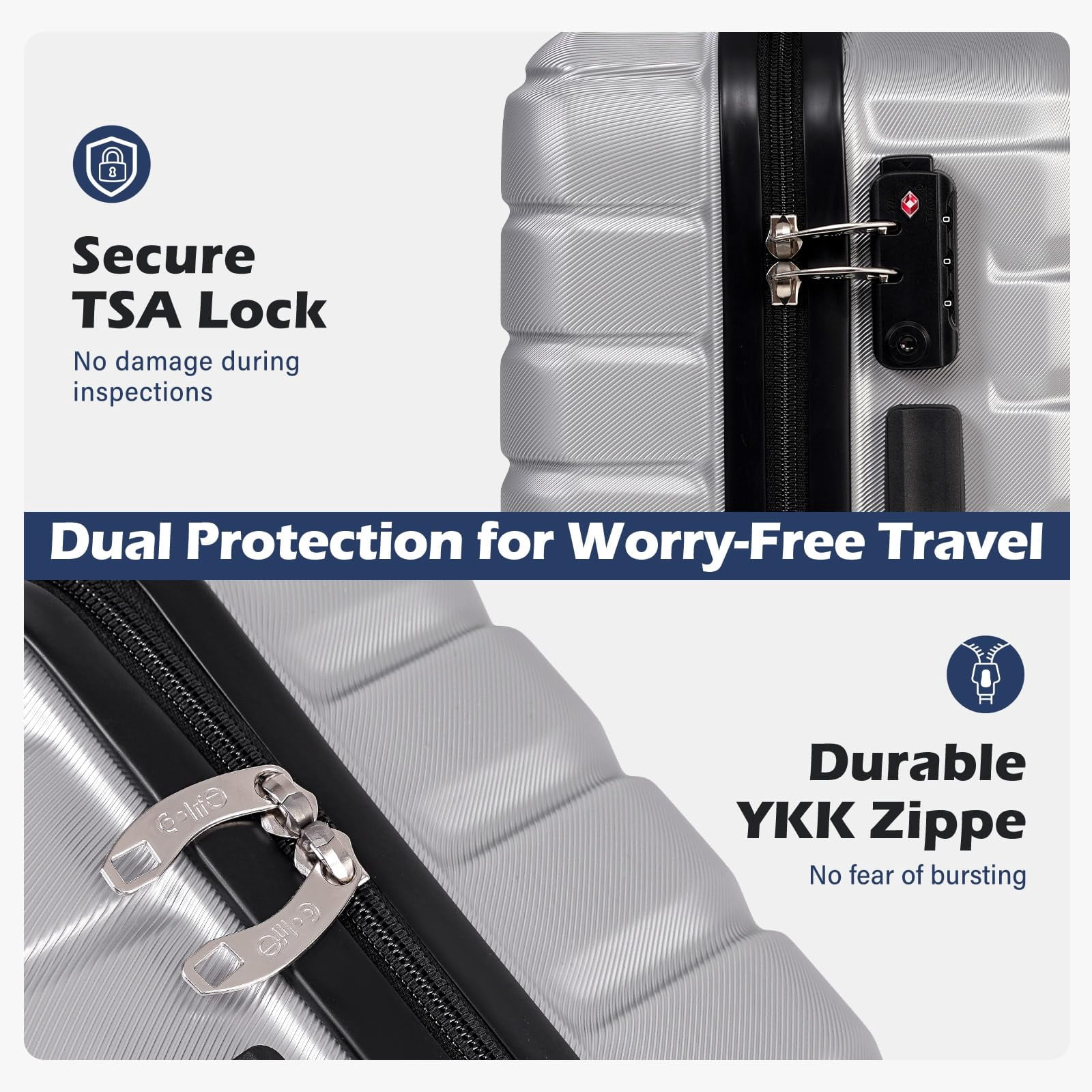 Coolife Luggage Sets, 3 Piece Hard Shell Suitcase Set with Spinner Wheels, Expandable Large Checked Luggage, Lightweight Rolling Carry On with TSA Lock Sliver