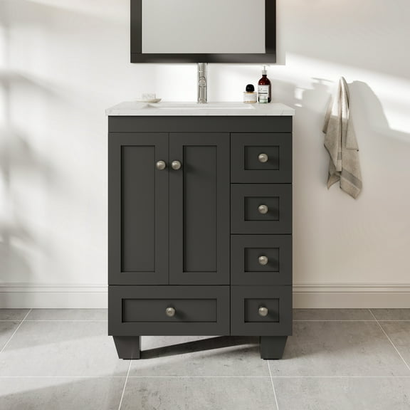 Eviva Happy 24"W x 18"D Espresso Bathroom Vanity with White Carrara Quartz Vanity Top and Rectangular Undermount Sink
