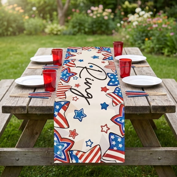 Old Style Stars American Flag 4th of July Table Runner, Memorial Day Kitchen Dining Table Decoration for Home Party Decor 13x72 Inch