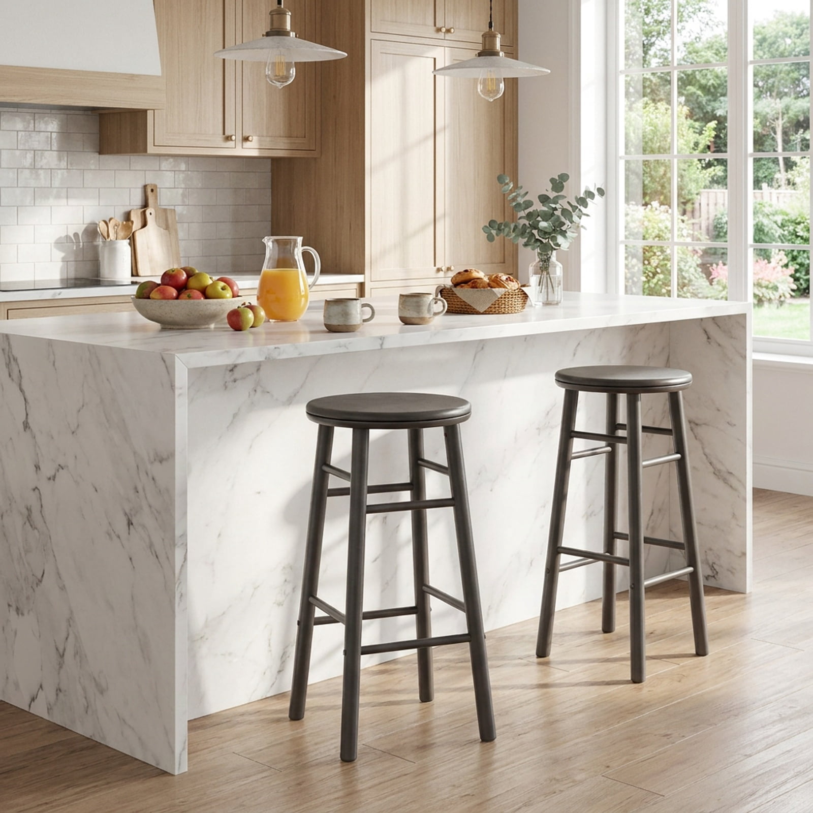 Furnibear 29" Swivel Bar Stools Set of 2 with Footrests & Crossbars for Kitchen Island Counter Bar Pub Dining Home, Gray