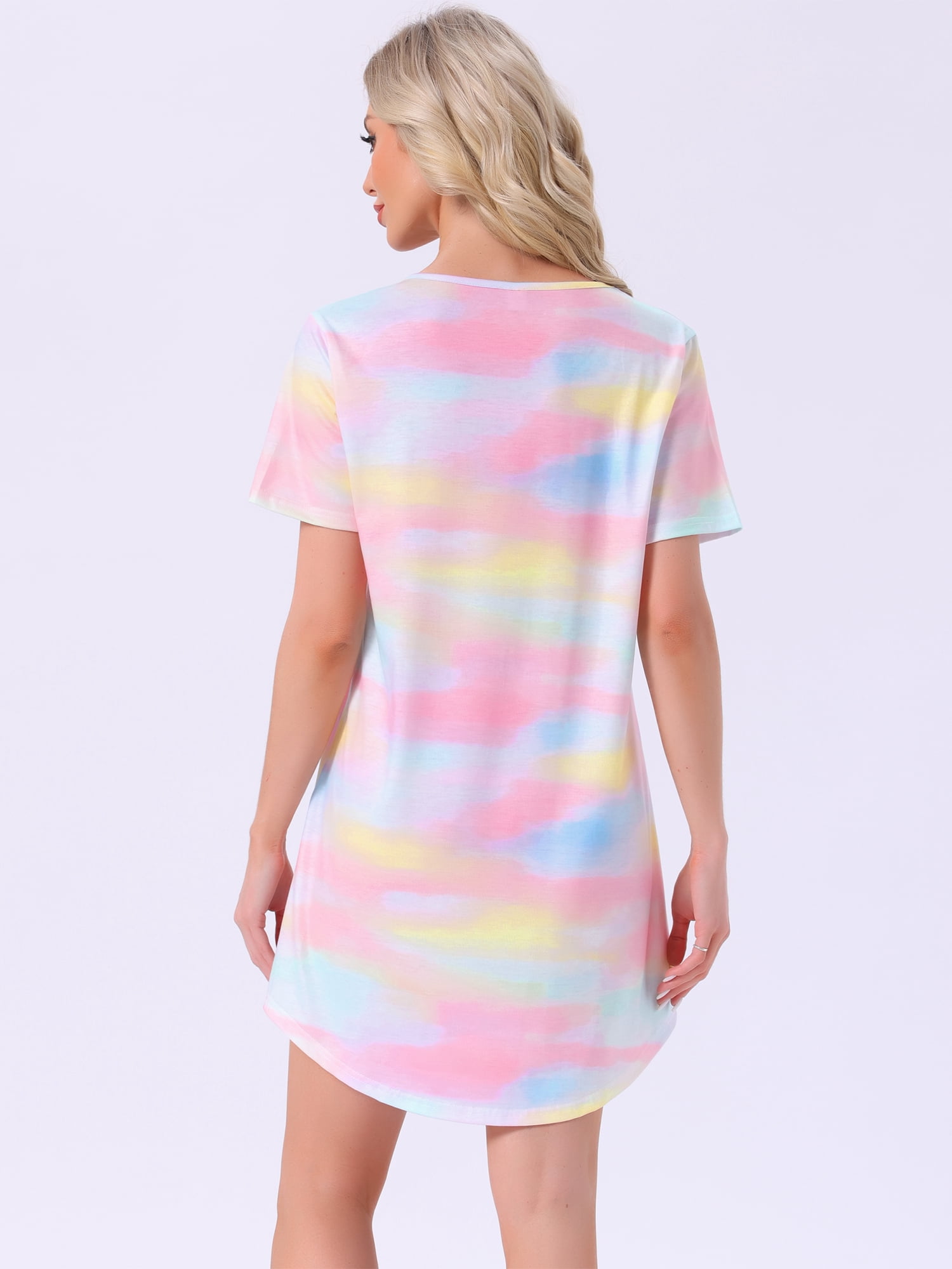 DARING DIVA Women's Colorful Striped Short Sleeve Nightgown S Light Rainbows
