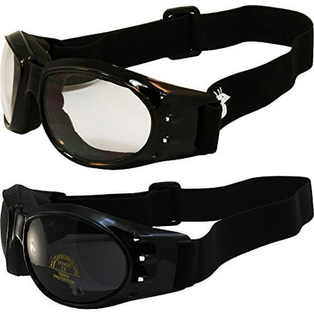 Two (2) Pairs Birdz Eagle Padded Motorcycle Goggles Airsoft Googles Comes with Clear, Super Dark Smoke, Day and Night riding comfort You Should Have Googles For Any Weather