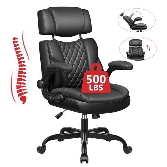 FelixKing Big and Tall Office Chair, Leather Recliner, Adjustable Armrests on Desk Chairs , 500 LBS Weight Capacity, Adjustable Backrest/Headrest,BLACK