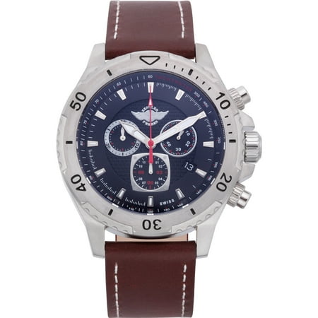 Zentler Freres Rodan pilot style men’s Swiss quartz chronograph watch, Sapphire crystal, leather (Best Swiss Pilot Watches)