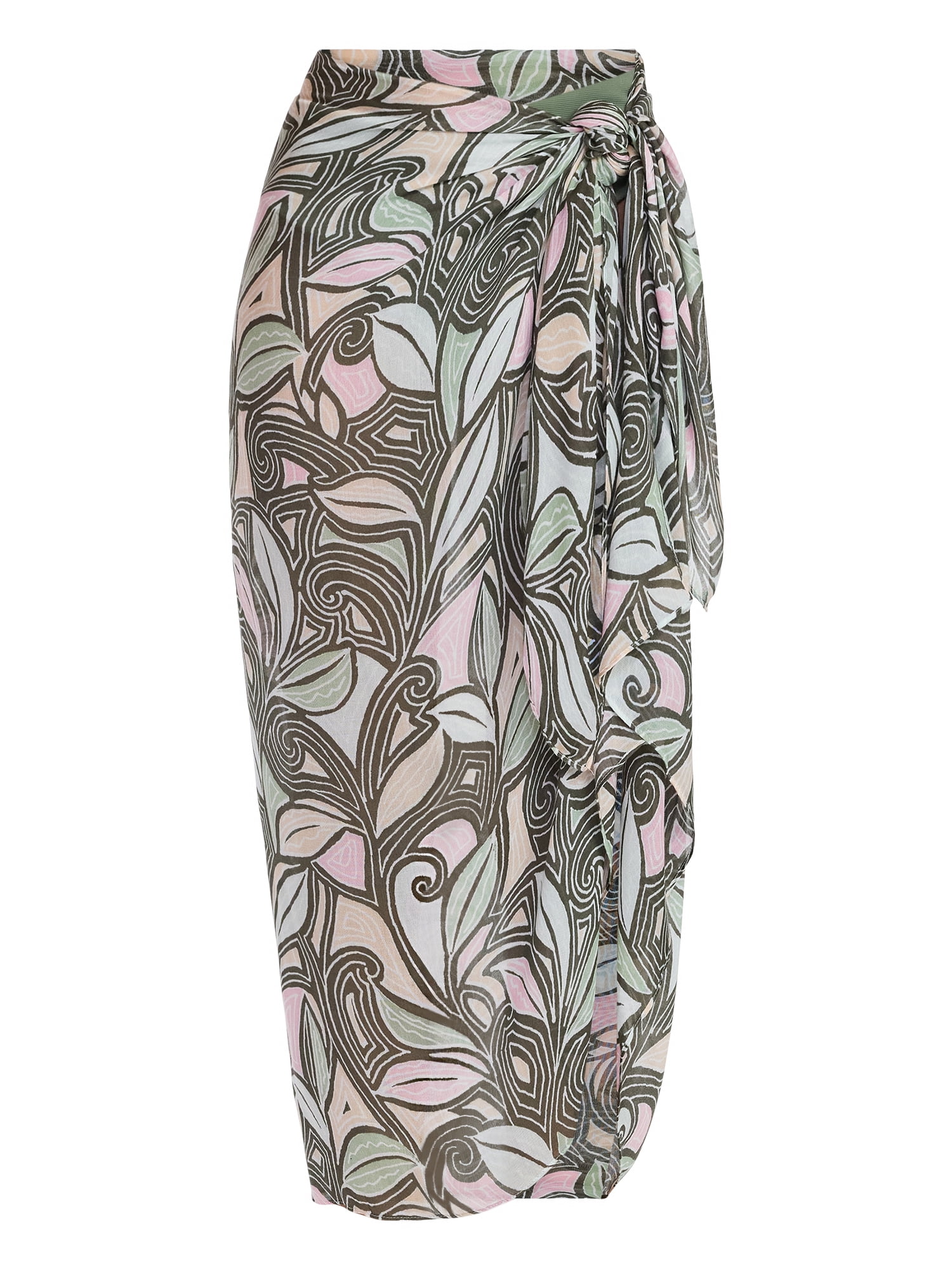 Time and Tru Women's Printed Pareo, One Size, Swirling Paisley Sage Dust
