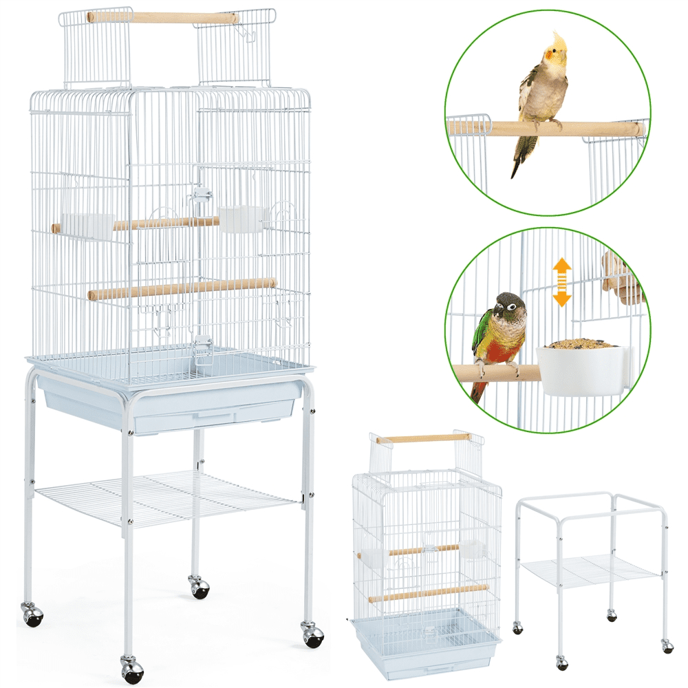 Yaheetech 53.5-inch Open Top Metal Birdcage with Detachable Stand, White