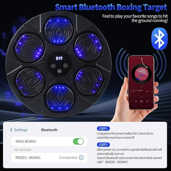 2025 Music Boxing Machine for Adults and Kids, Smart Bluetooth Punching Bag with Boxing Gloves, Boxing Wall Mount Machine, Target Training Equipment for Home, Office, Gym(Upgrade)