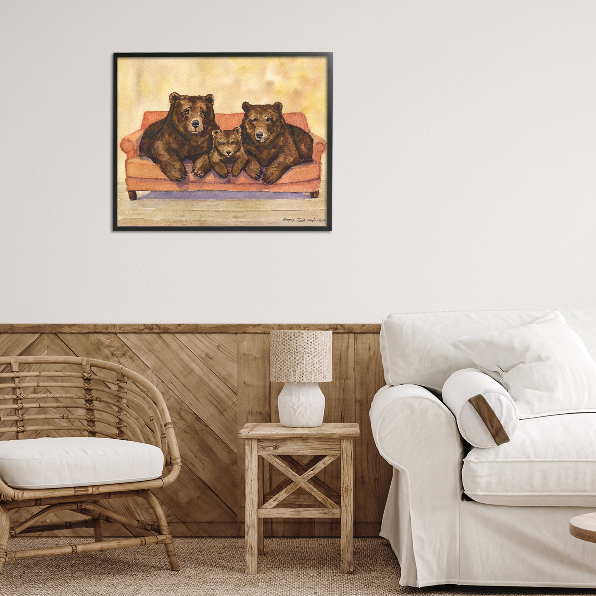 Stupell Industries Bear Family Trio Black Framed Giclee Art, design by George Dyachenko