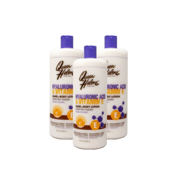 Queen Helene Hyaluronic Acid   Vitamin E Hand   Body Lotion, Instant Skin Hydrator, Normal to Dry Skin, 32 FL OZ - 3 Pack