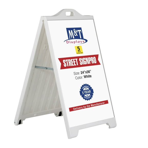 M&T Displays Street SignPro Board 24x36 Poster White Sandwich Board A-Frame Sidewalk Sign (5 pack)