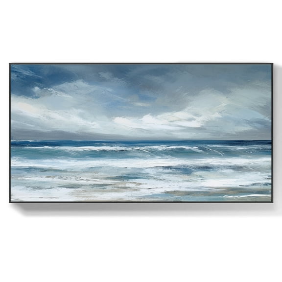 Large Seascape Oil Painting On Canvas Sky & Blue Sea Wall Art Original Blue Ocean Acrylic Wall Art Living Room Wall Decor,Unstretched,Frameless,(41*61cm)16*32Inches