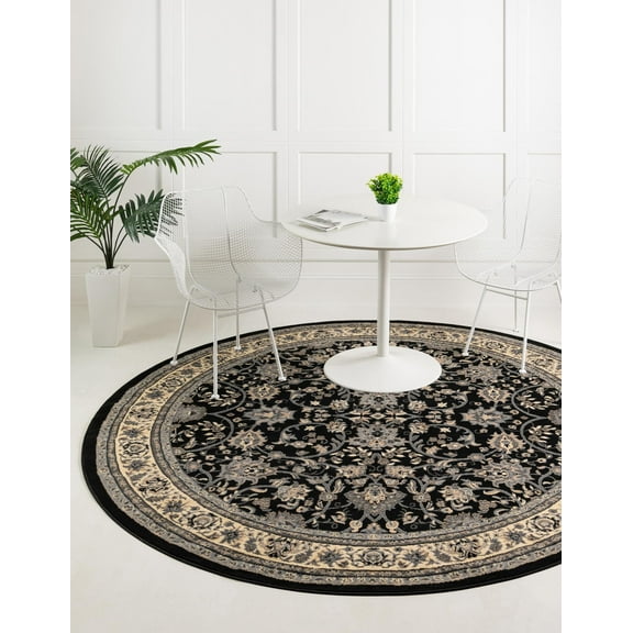 Unique Loom Sialk Hill Collection Area Rug - Washington (4' 1" Round Black/Gray) Floral Traditional Perfect For Living Room Bed Room Dining Room Office