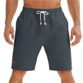 thumbnail image 2 of lcziwo Mens Swim Shorts Cotton Linen Knee Length Elastic Waist Hiking Shorts with Pockets Beach Travel Golf Drawstring Chino Short Dark Gray L, 2 of 8