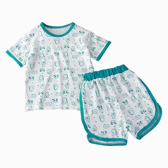 kmaduk 100% Organic Cotton Baby Short Sleeve Pajama Sets, Toddler Boy Girl 2-Piece Sleepwear Green,Size 6-7 Years