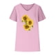 thumbnail image 2 of Camiseta de Manga Corta con Cuello en V con Impresión de Girasol, Algodón Casual Y Top de Cáñamo, 2 of 6