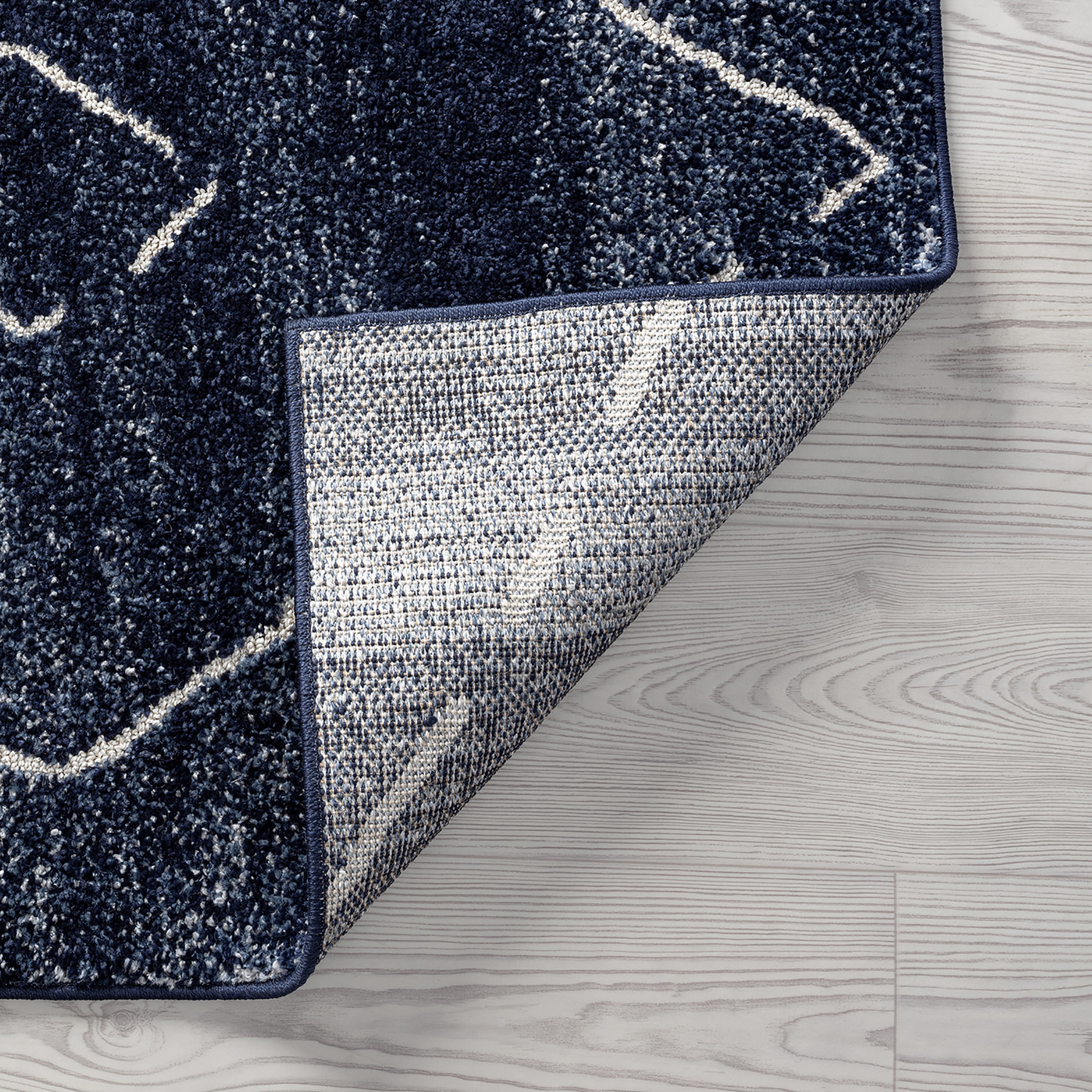 Contemporary 8x10 Area Rug (7'11'' x 10'3'') Geometric Navy, Cream Living Room Easy to Clean