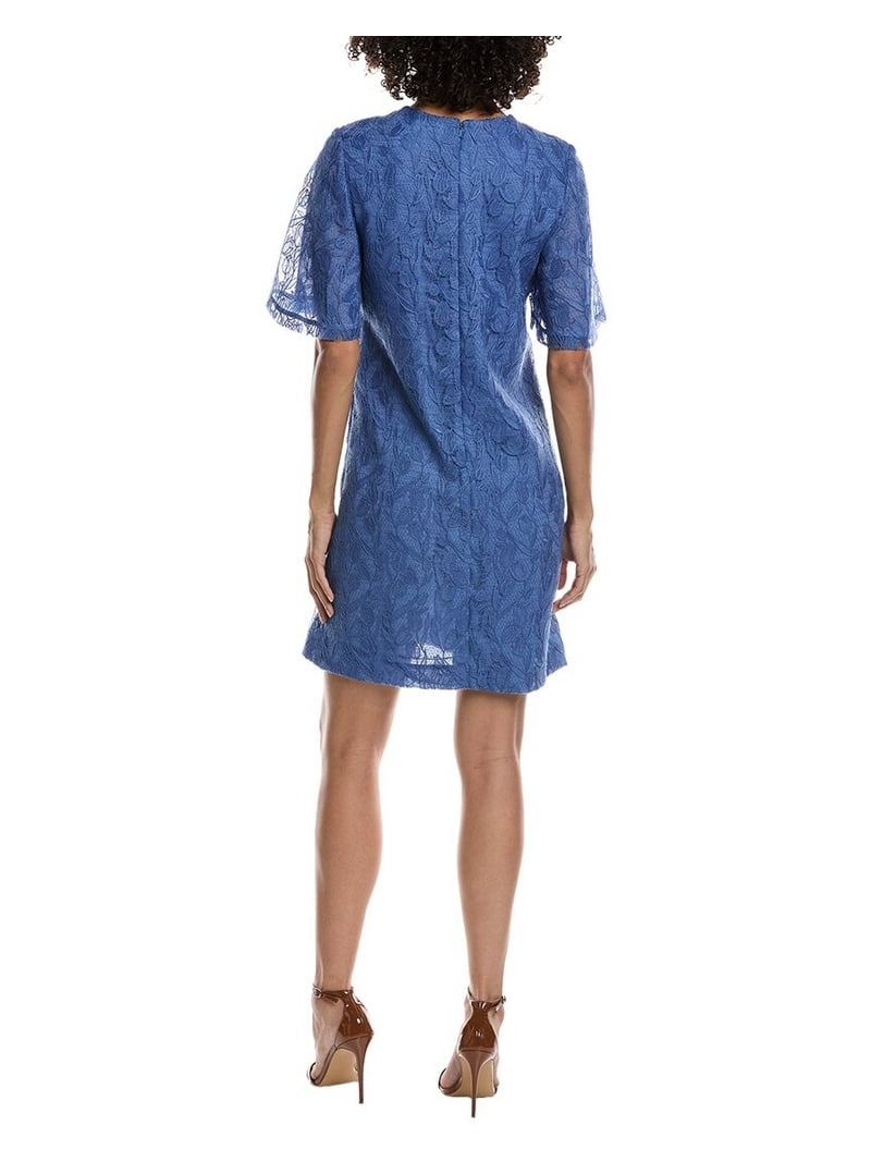 lela rose blue lace dress $1890 NEW Lela Rose V Neck Midi Dress Fluid Crepe w Lace Details Sky Blue 4  6 ,