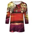 thumbnail image 5 of Cavosen Carnival Womens Blouses 3/4 Sleeve Mardi Gras Mask Graphic Print Tops Round Neck Party Festival Blouse Casual Fashion Holiday Shirts Dressy Party Funny T-Shirt Purple 2XL, 5 of 5