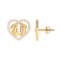 Rosec Jewels 0.50 CT Diamond Heart Stud Earrings with Feet, Natural Diamond Stud Earrings for Women in Gold (HI-SI Quality, April Birthstone), 10K Yellow Gold