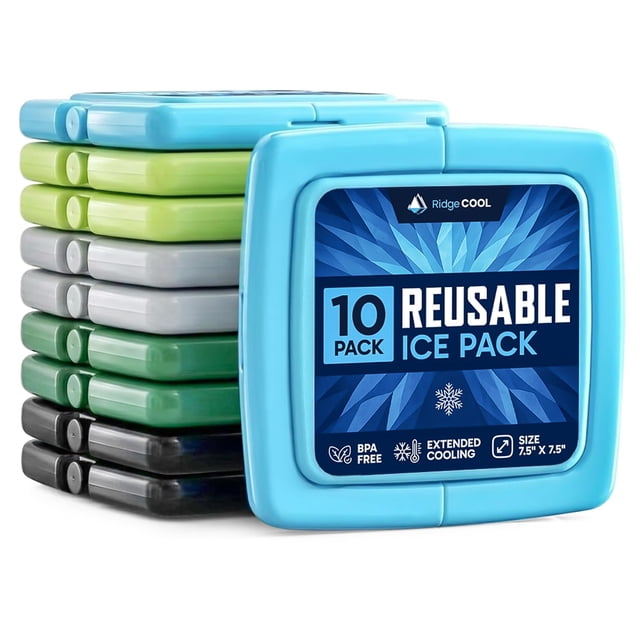 Paquete de 10 acumuladores de frío delgados y resistentes a fugas RIDGECOOL 12 x 12 cm