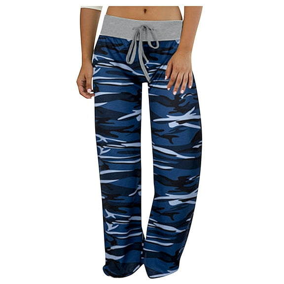 JJHGVB Camo Pajama Pants Stretchy Pants Drawstring Pants Women Loose Pants Women’s Pants Comfy Pants Women Pajama Pants Women Cotton Blue L