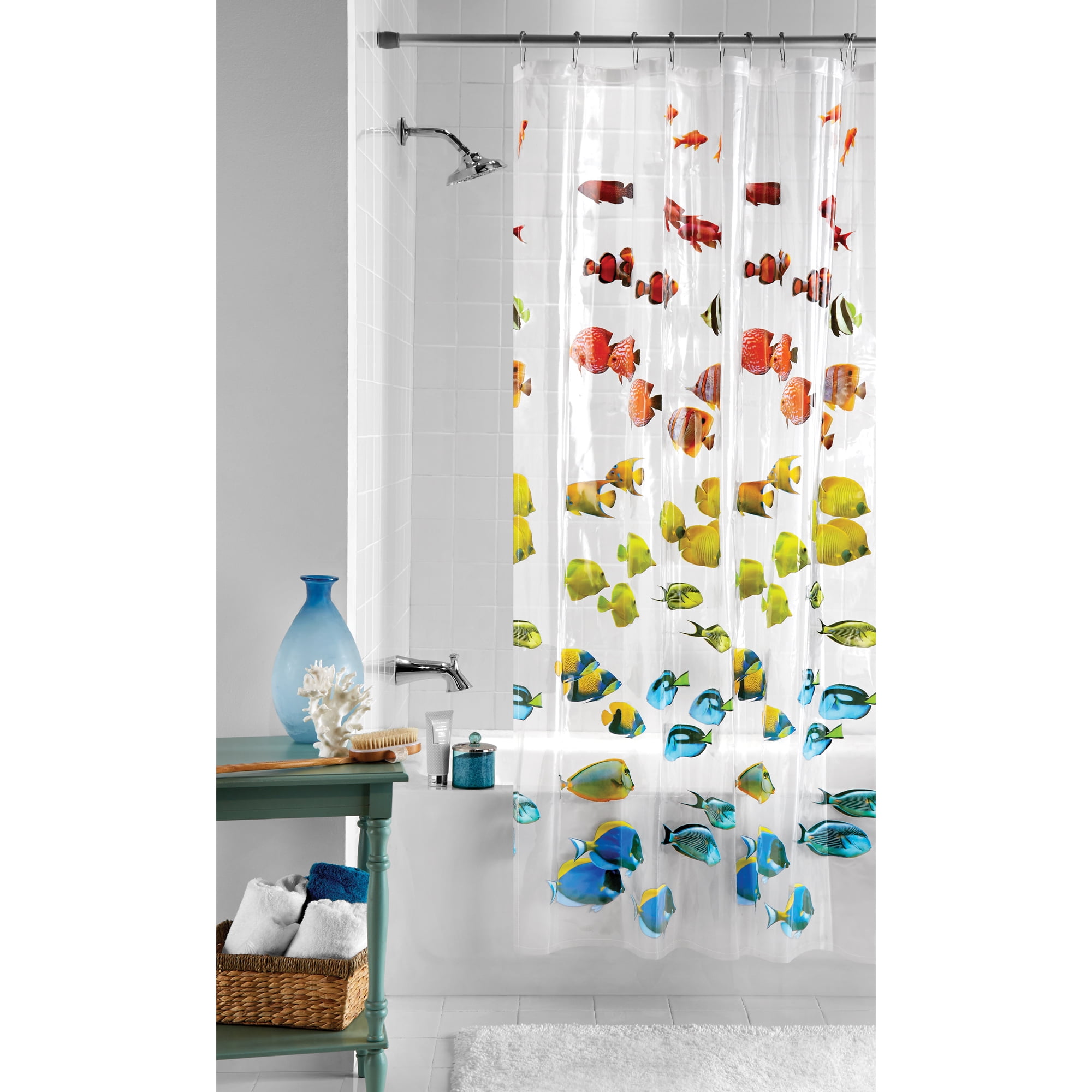 Splash Peva Vinyl Shower Curtain Balsa Lime Multi-Colored 70 x 72 