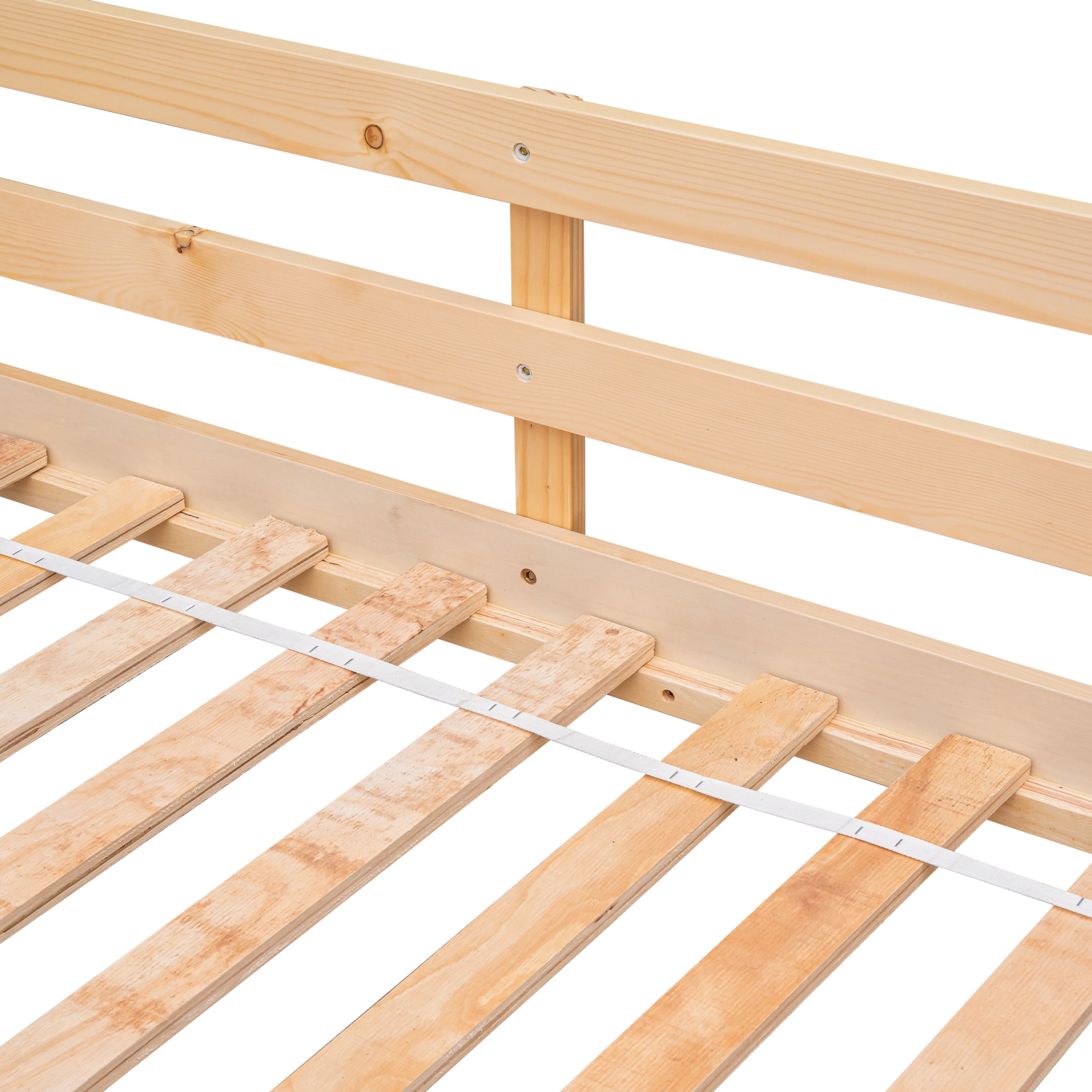 PORKISS Bunk Bed Twin Over Twin, Low Floor Bunk Bed for Kids with Guard Rails for Dorm, Small Space, No Box Spring Needed, Natural