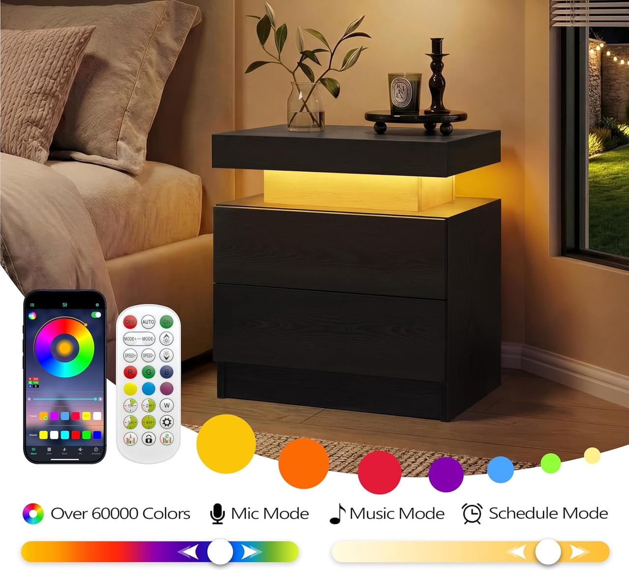 Howcool LED Nightstand, 2 Drawer Bedside Side Table with LED Lights for Bedroom Living Room
