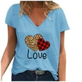 thumbnail image 2 of Puntoco - Camiseta holgada con cuello en V para mujer, informal, a la moda, con estampado de manga corta Puntoco Puntoco-5285, 2 of 4